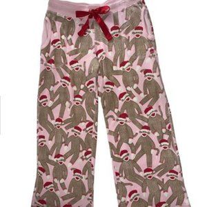 Nick & Nora Santa Sock Monkey Pajama Bottoms  Pink Thermal Waffle Pockets